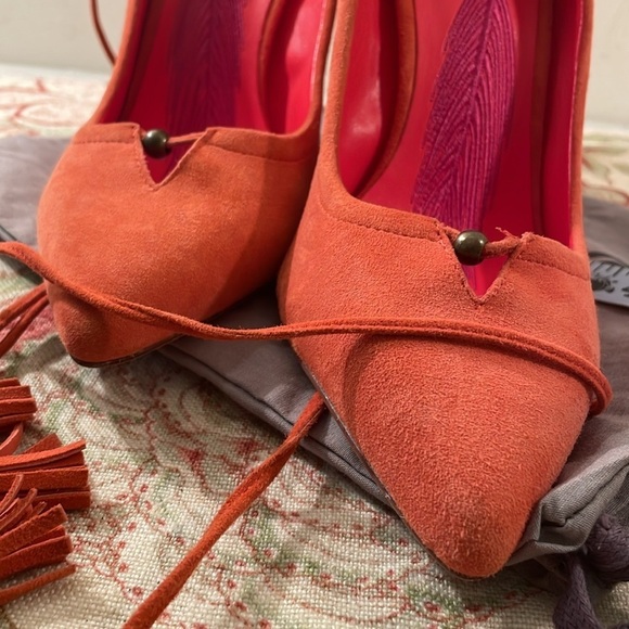 Brian Atwood Orange B Hanna Kid Suede Stiletto Heel Wrap Around Suede Shoe Sz 9 - Picture 10 of 14